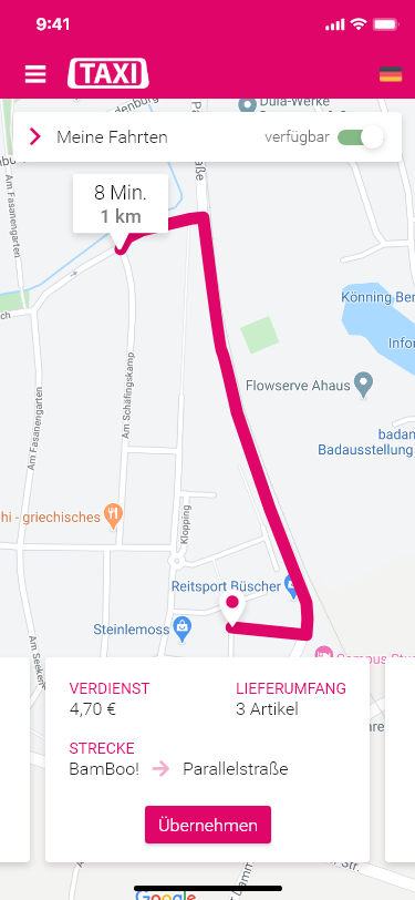 Karten-Ansicht der ahaus.taxi App